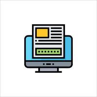 A computer monitor with a newspaper icon vector