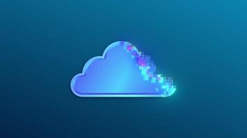 Digital cloud computing animation on dark blue background, suitable for symbols of futuristic technology, internet infrastructure, global connections, computer architecture, data transfer, and network video