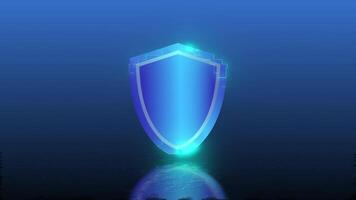 Digital Blue shield animation on dark blue background suitable for futuristic technology, HUD elements, cyber security, secure accounts, data protection, and firewalls. video