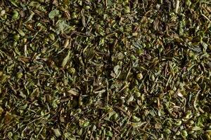 Dry Aromatic Herbs and Flavorful Spices Mix. A Culinary Canvas of Aroma Herb Seasoning. Textured Background for Gourmet Cooking. The Harmonious Combination of Dried Herbs and Spices - Top View photo