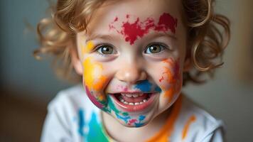 Happy child with the paints photo
