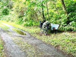 bicycle, touring, camping, bike path, river, tunnel, bridge, tent photo