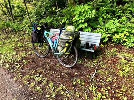 bicycle, touring, camping, bike path, river, tunnel, bridge, tent photo