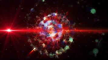 a bright galaxy made of billions of particles glows with neon and moves in space video