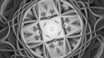 Seamlessly looped background with transforming fractal pattern made of three dimensional lines. Black and white colors animation of psychedelic mandala. VJ loop , 3D render motion graphics , 4K 60fps video
