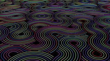 Psychedelic patterns background with bright colorful curves and trippy effect of changing colors. Vibrant lines animation with intricate shape weaves for abstract art and music performance. 4K 60fps video