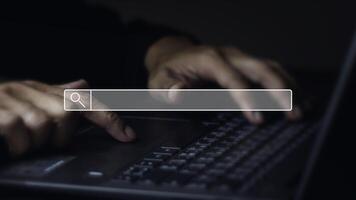 Businessman searching internet Data Information with blank search bar. Search Engine Optimization SEO Networking Concept. photo