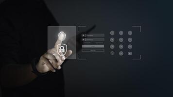 Businessmen is scanning fingerprint and biometric authentication, processing of biometric for access personal data. photo