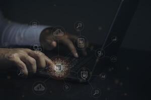 Digital transformation change management, internet of things. new technology bigdata and business process strategy, customer service management, cloud computing, smart industry. Ai technology. photo