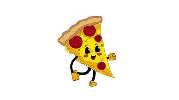 Cute Cartoon pizza character. Walk. Loop animation. Alpha channel video
