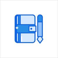 A blue notebook and pen icon on a white background vector