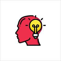 A red and yellow head with an idea light bulb vector