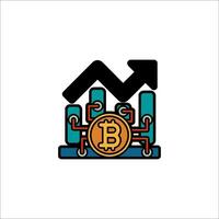 Bitcoin icon with a graph and a coin vector