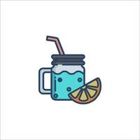 A blue drink with a straw and slice of lemon vector