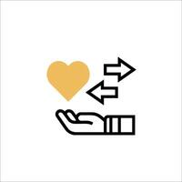 A hand holding a heart and arrows pointing to it vector