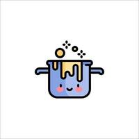 A cartoon pot with a face and a spoon vector