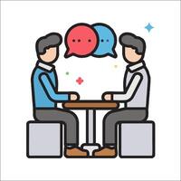 Two people sitting at a table with speech bubbles above them vector