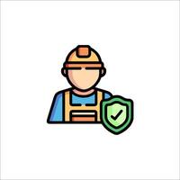 A worker with a shield and check mark icon vector