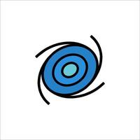 A blue and black circular icon with a target vector