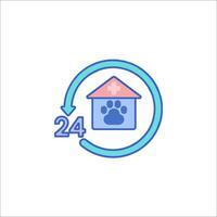 A dog's paw is in front of a house with a 24 hour clock vector