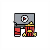 A movie and popcorn icon on a white background vector
