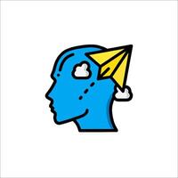A blue head with a paper airplane flying out of it vector