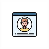 A man is looking at a computer screen with a face icon vector