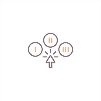 A line icon of three circles with a single arrow pointing to the left vector