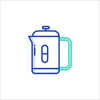 A blue and green line icon of a coffee pot vector