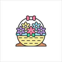 A basket with flowers and bows on it vector