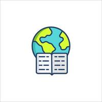 An open book with a globe on top vector