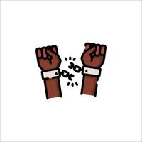 Two hands with handcuffs on them, one is holding a fist vector