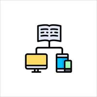 A computer and a book on a table vector
