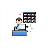 A man is working on a computer with a group of people on the screen vector