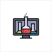 A computer monitor with a laboratory flask and a beaker vector