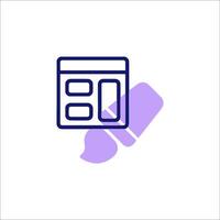 A purple icon of a box with a pencil and a pencil vector