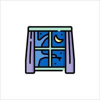 A window with curtains and a moon on it vector