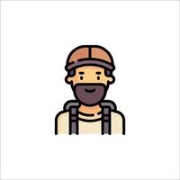 A man with a beard and hat is wearing a backpack vector