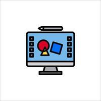 A computer monitor with a red and blue square vector