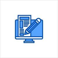 A blue icon of a pen and paper on a computer screen vector