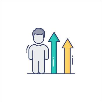 A man is standing next to an arrow and a graph vector