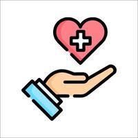 Hand holding a heart with a cross on it vector