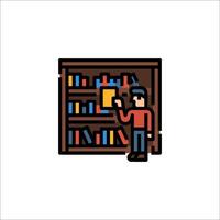 A man is standing in front of a bookcase with books vector