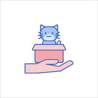A hand holding a box with a cat inside vector