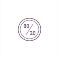 An icon of a percentage sign with the words 80 20 vector