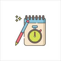A notebook with a clock and pencil on it vector