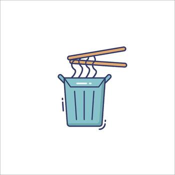 A trash can with chopsticks and noodles in it vector