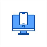 A computer monitor with a phone on it vector