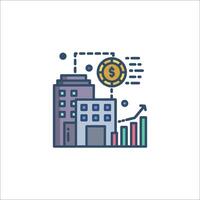 A business building with a coin and a graph vector