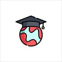 A graduation cap on a globe icon vector